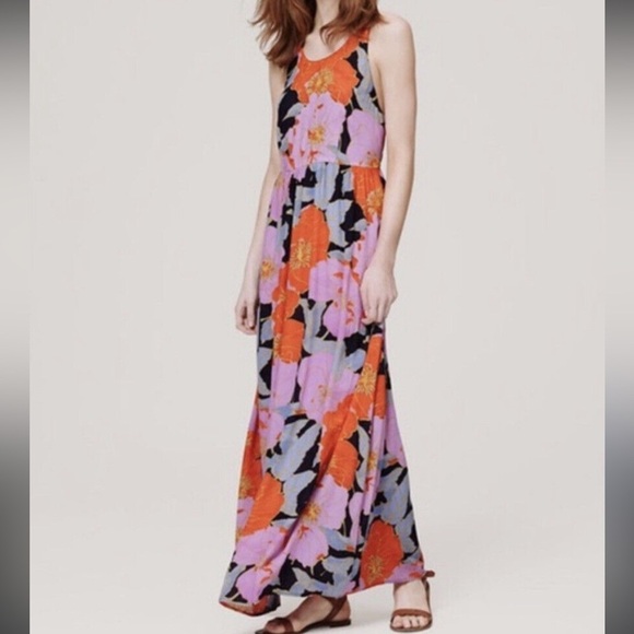 LOFT Full Bloom Maxi purple orange blue floral maxi dress Size 8 Spring Easter - Picture 1 of 9